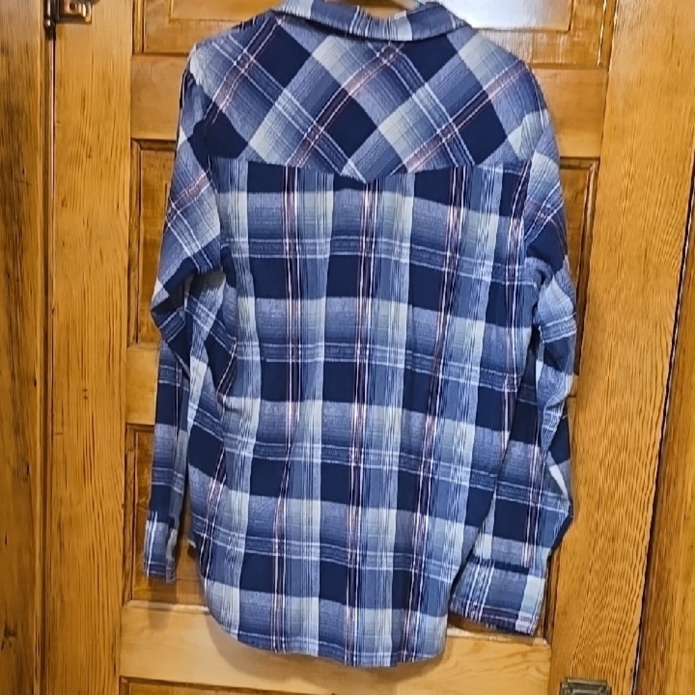 Authentic Western Youngbloods Long Sleeve Blue Plaid FlannelShirt XL - Picture 5 of 5
